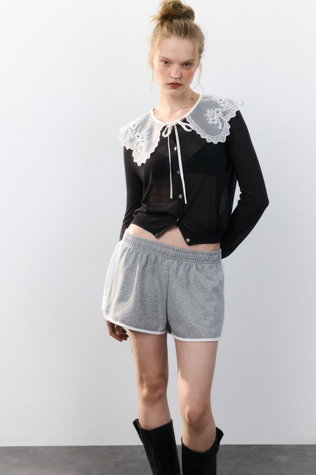 Воротник на завязках с кружевом - цвет белый - 2