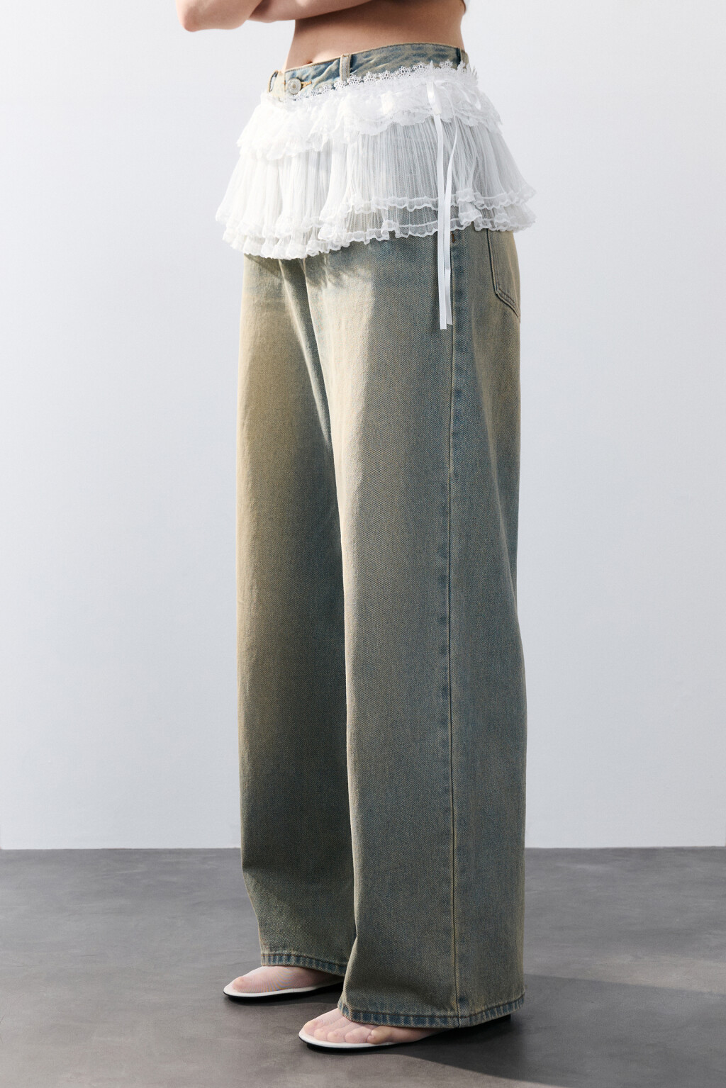 Пояс-баска из сетки с кружевом - цвет молочный - 2