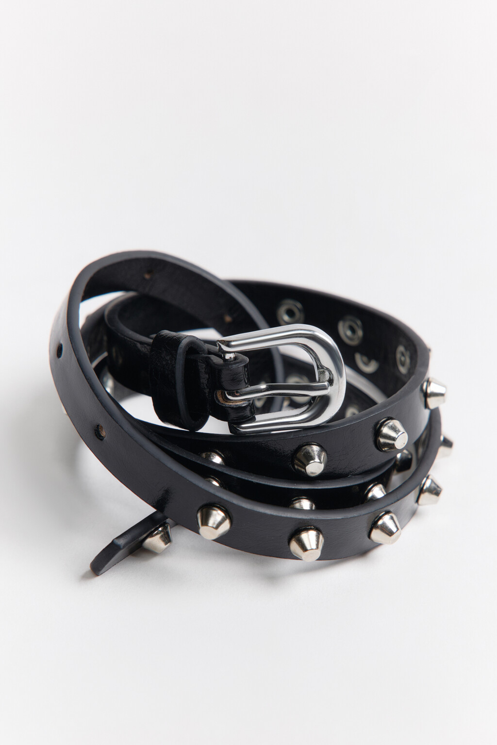 Ремень с металлическими шипами - цвет черный - 3