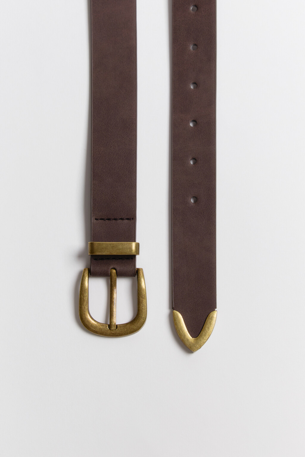 Ремень с золотистой пряжкой - цвет коричневый - 2