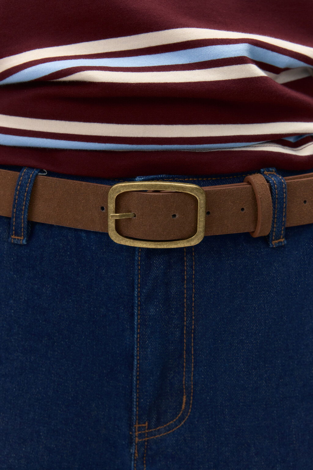 Ремень с замшевой фактурой - цвет коричневый - 3