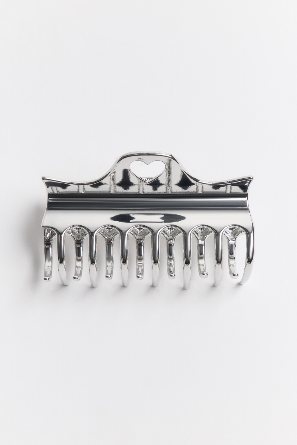 Заколка-краб серебристая с сердечком - цвет серый - 1