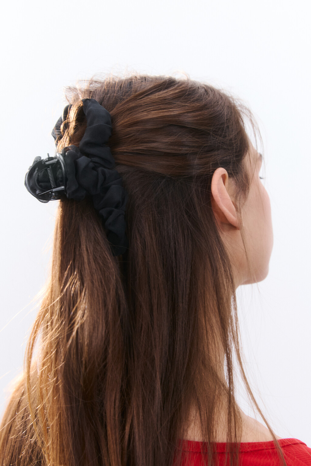 Заколка-краб с декором из органзы - цвет черный - 2