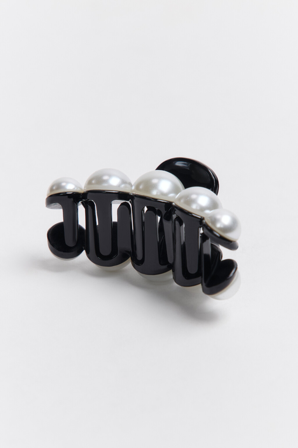 Заколка-краб с жемчужными бусинами - цвет черный - 2