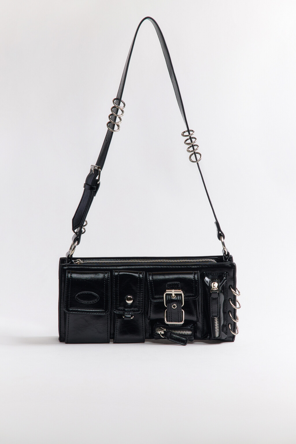 Сумка на плечо с металлическим декором - цвет черный - 4
