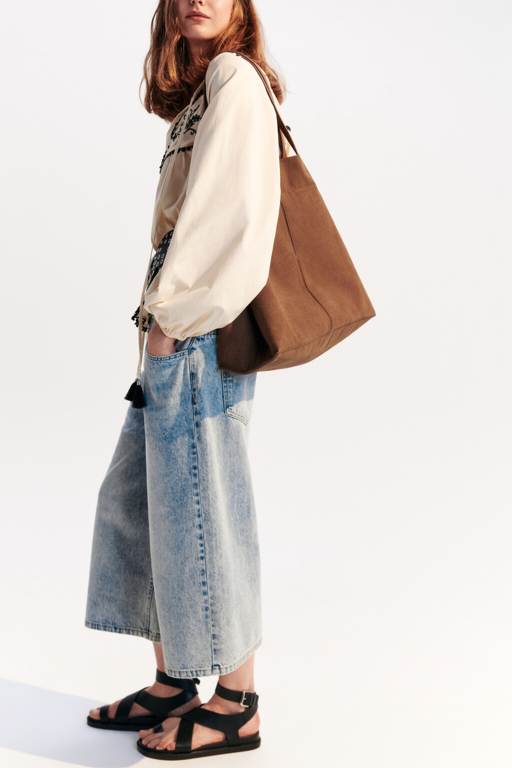 Сумка-шопер из искусственной замши - цвет коричневый - 3