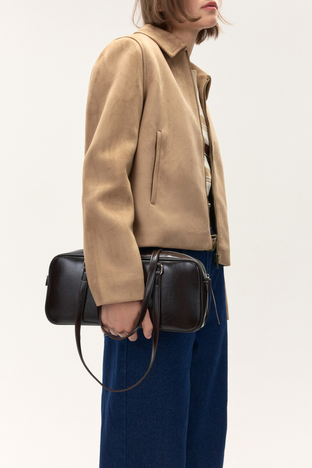 Сумка-багет лаковая - цвет коричневый - 3