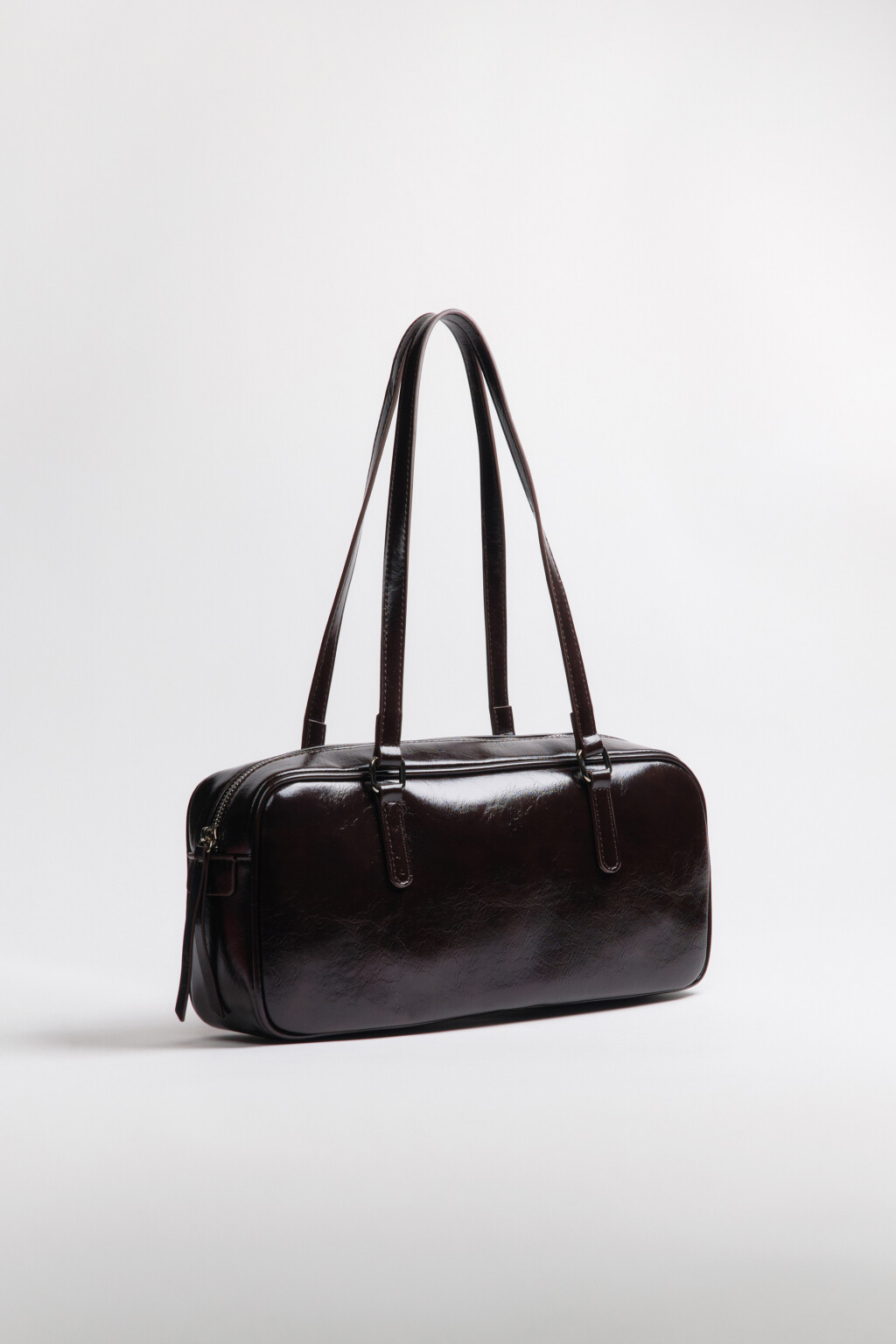 Сумка-багет лаковая - цвет коричневый - 7