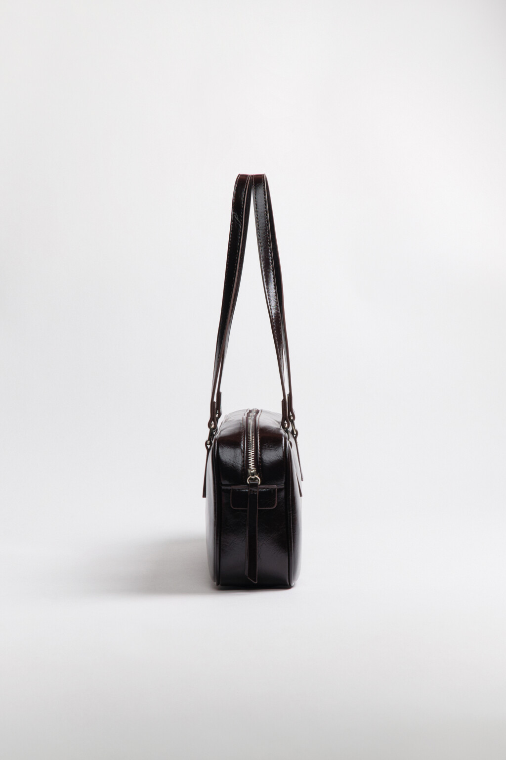 Сумка-багет лаковая - цвет коричневый - 8