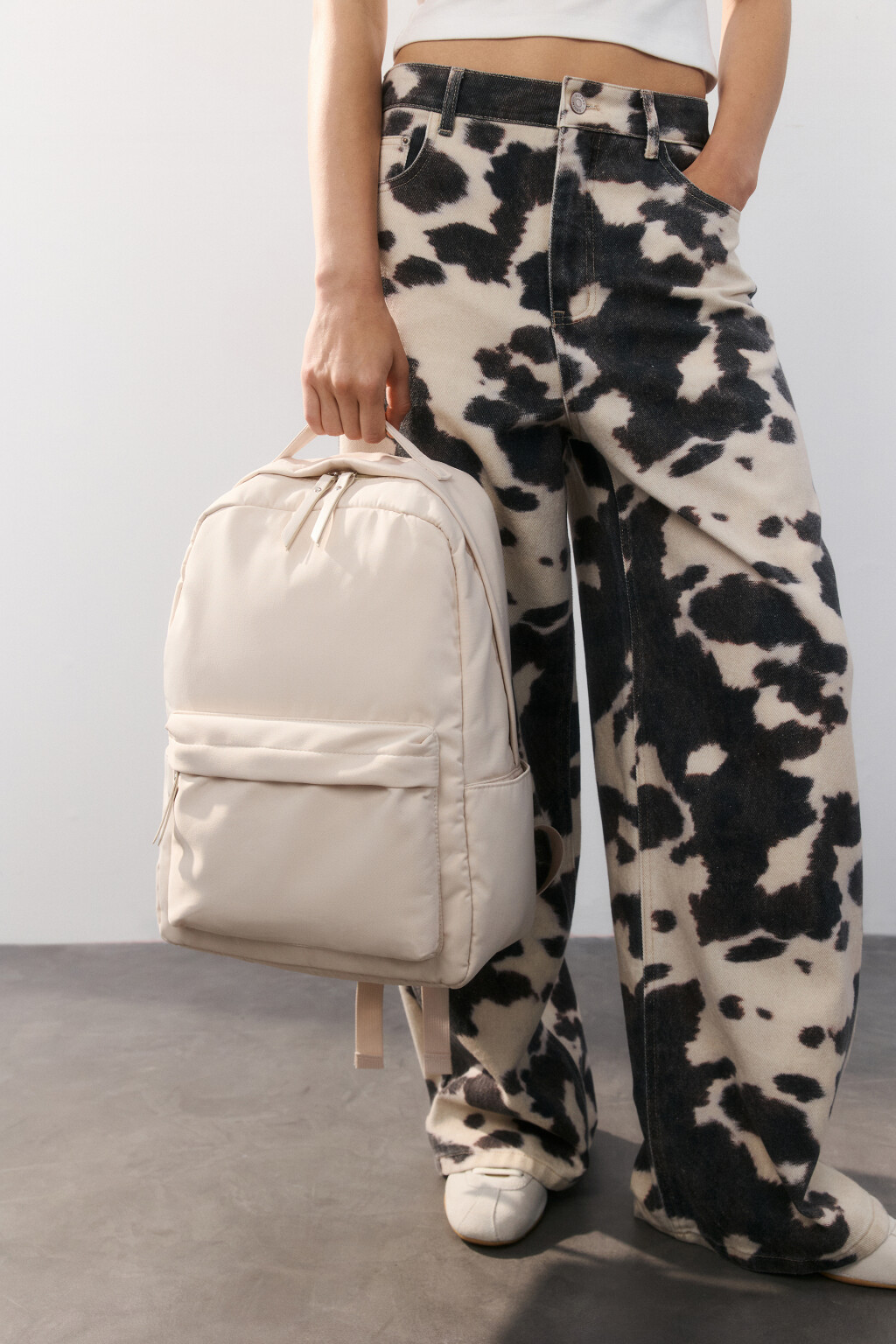 Рюкзак текстильный с карманом - цвет бежевый - 2