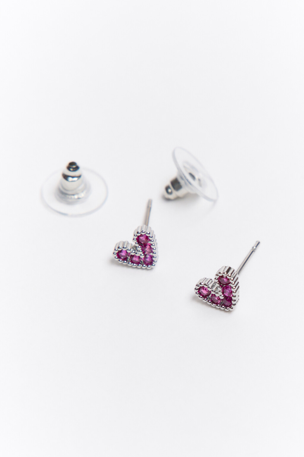 Серьги-сердечки со стразами - цвет розовый - 2