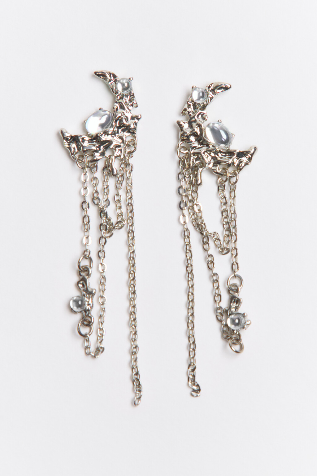 Серьги с полумесяцем и цепочками - цвет серый - 1