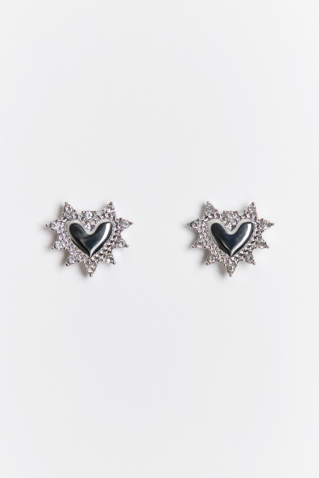 Серьги-сердечки со стразами - цвет серый - 1