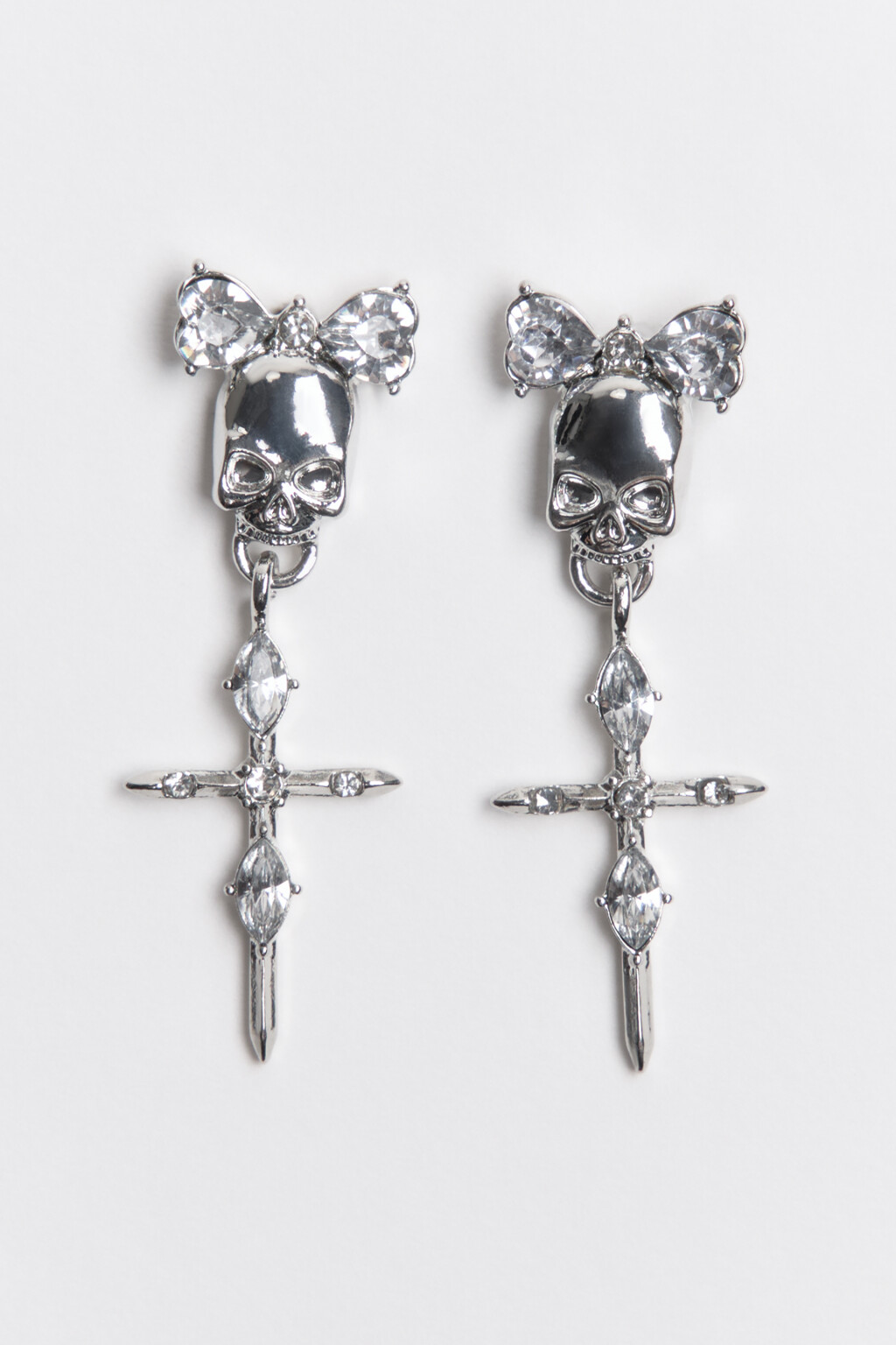 Серьги с черепами и стразами - цвет серый - 1