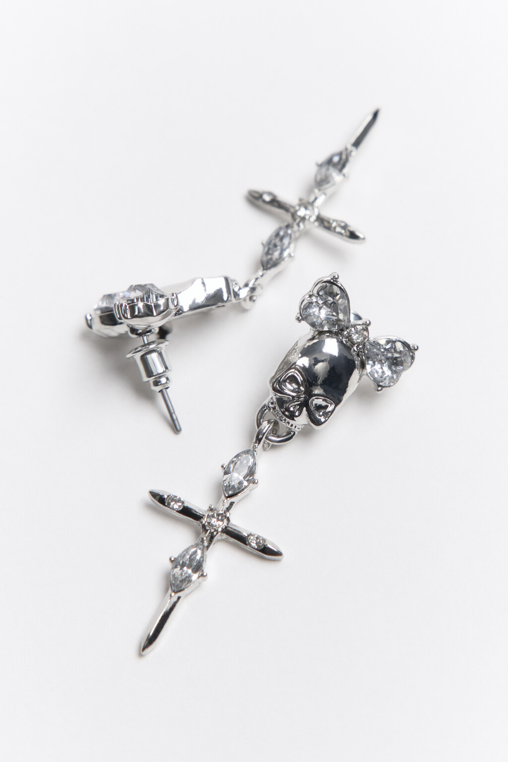 Серьги с черепами и стразами - цвет серый - 2