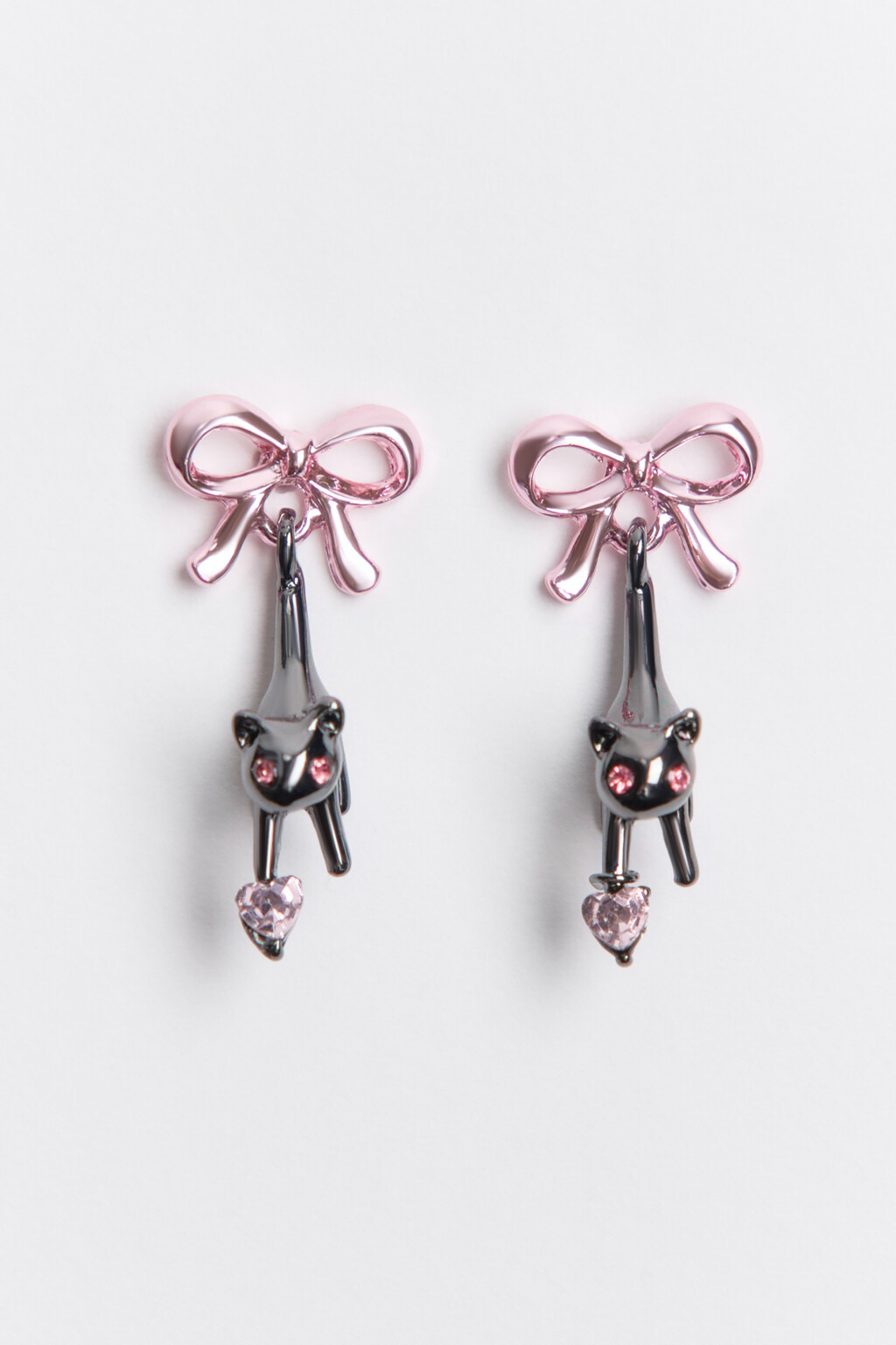 Серьги-гвоздики в виде бантов с котами - цвет серый - 1