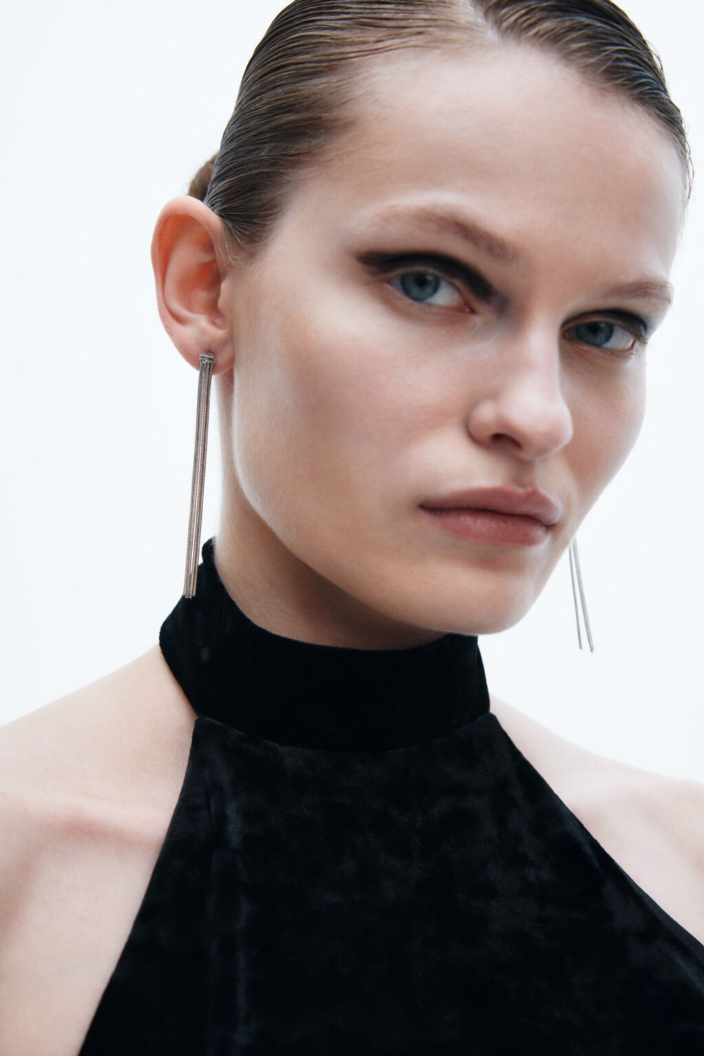 Серьги с длинными цепочками - цвет серый - 1