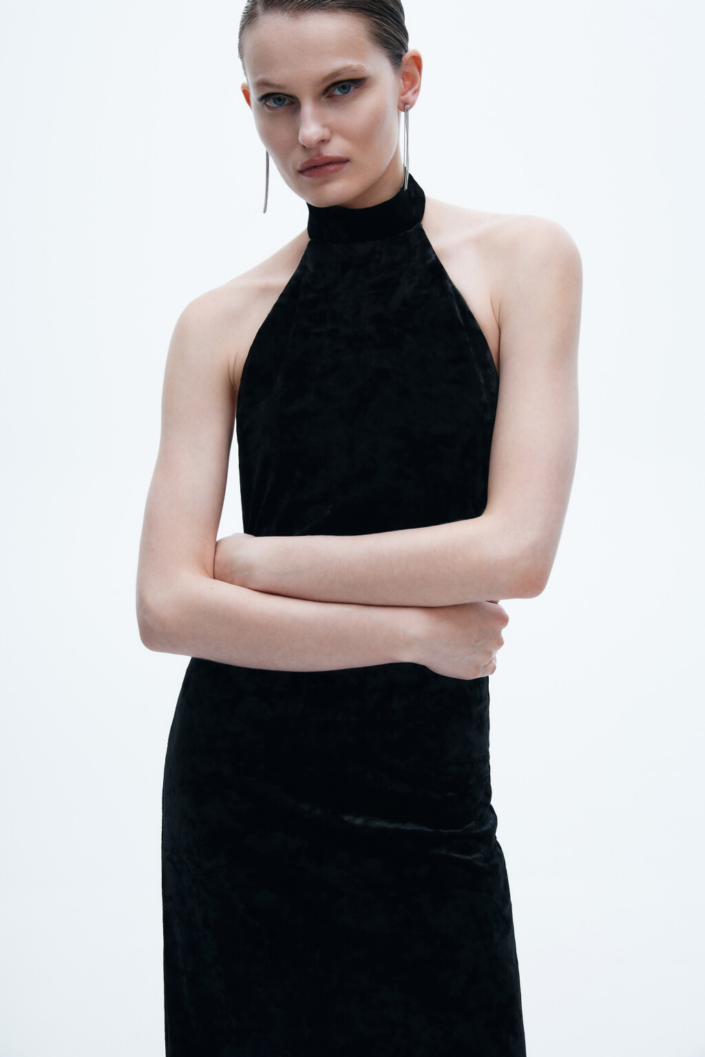 Серьги с длинными цепочками - цвет серый - 2