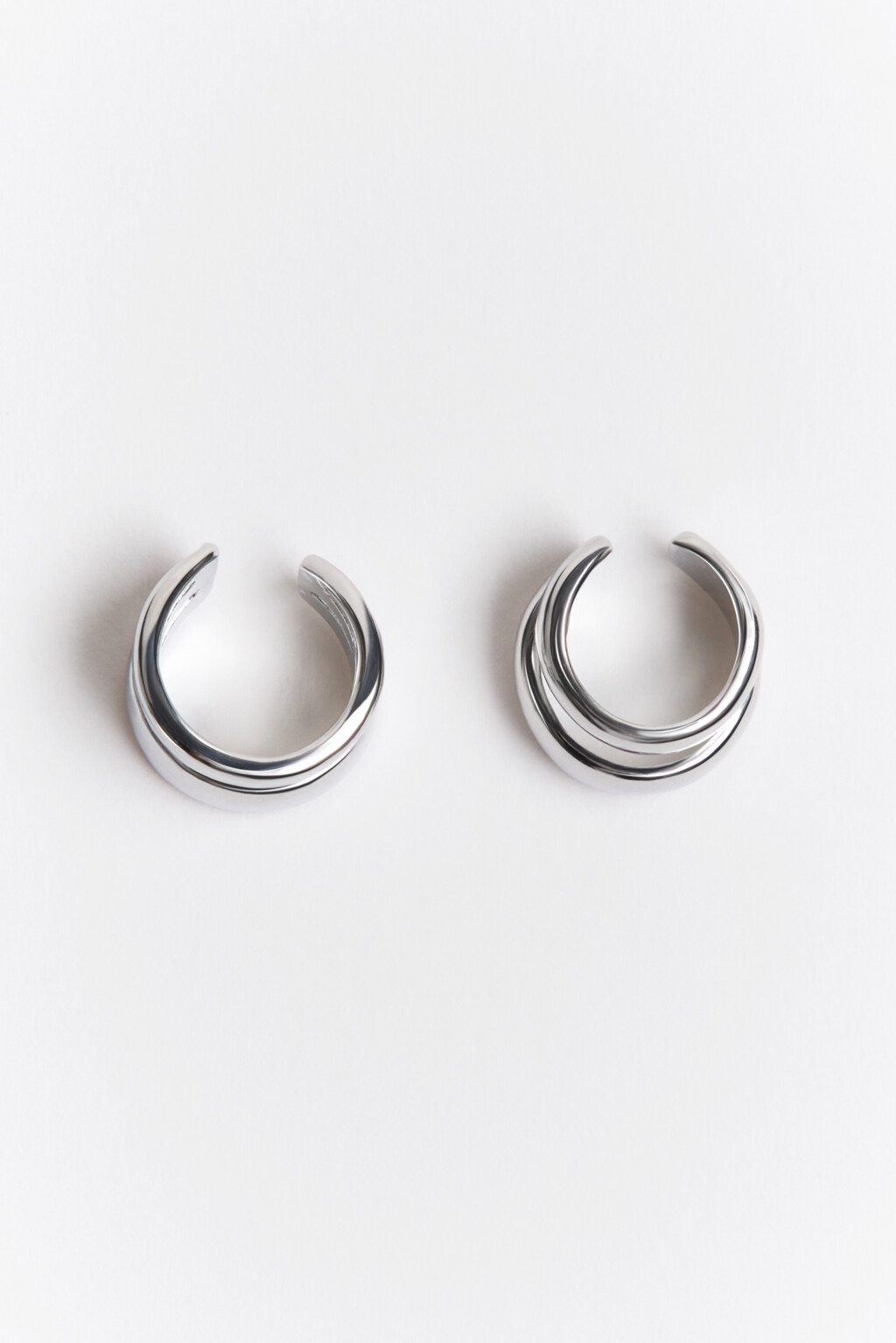 Серьги-каффы серебристые - цвет серый - 3