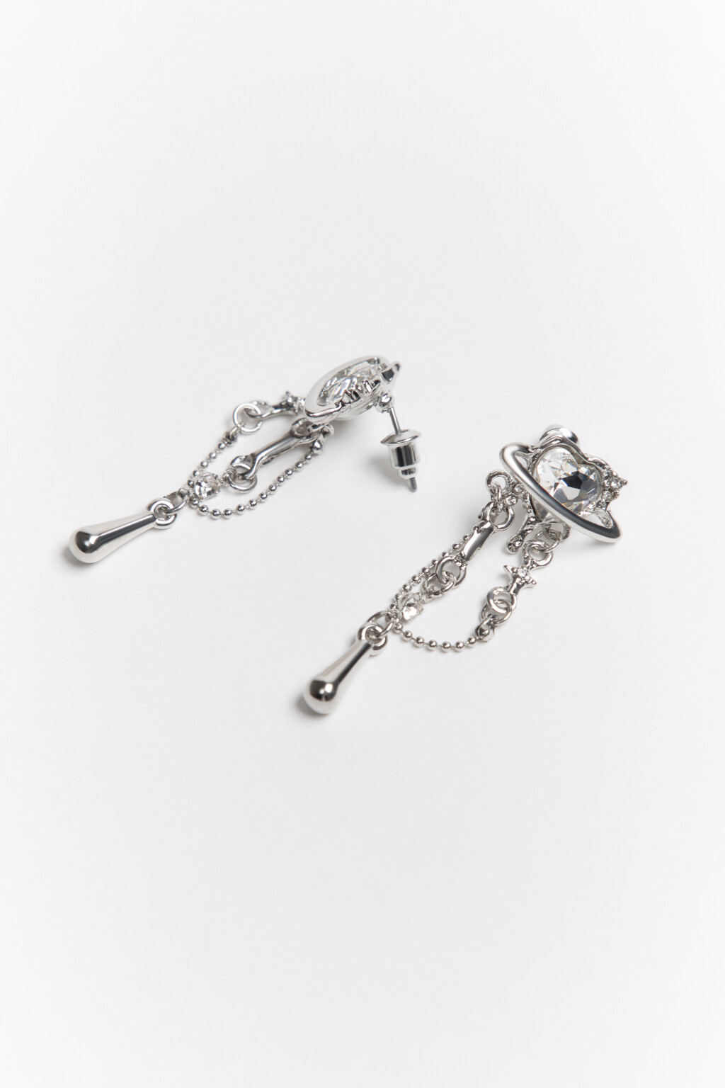 Серьги с цепочками и кристаллами - цвет серый - 4