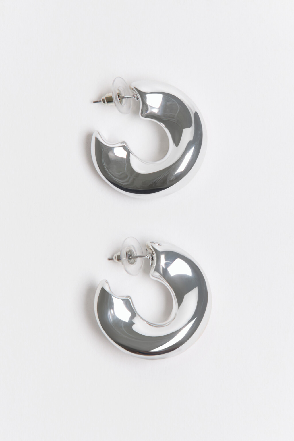 Серьги-полукольца объемные - цвет серый - 3