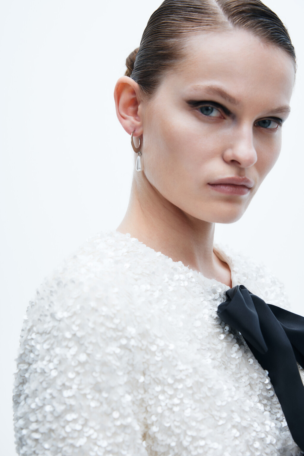 Серьги-полукольца с подвесками - цвет серый - 3