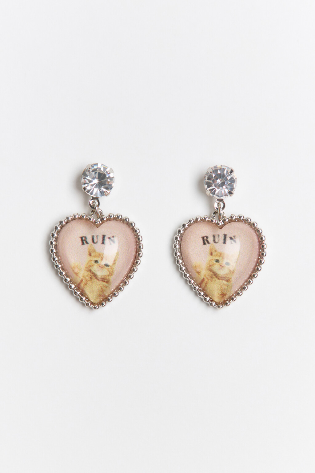 Серьги y2k с сердечками и стразами - цвет серый - 1