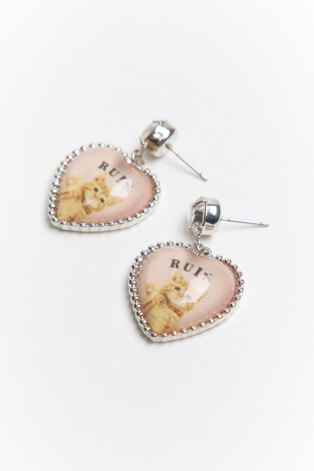 Серьги y2k с сердечками и стразами - цвет серый - 2