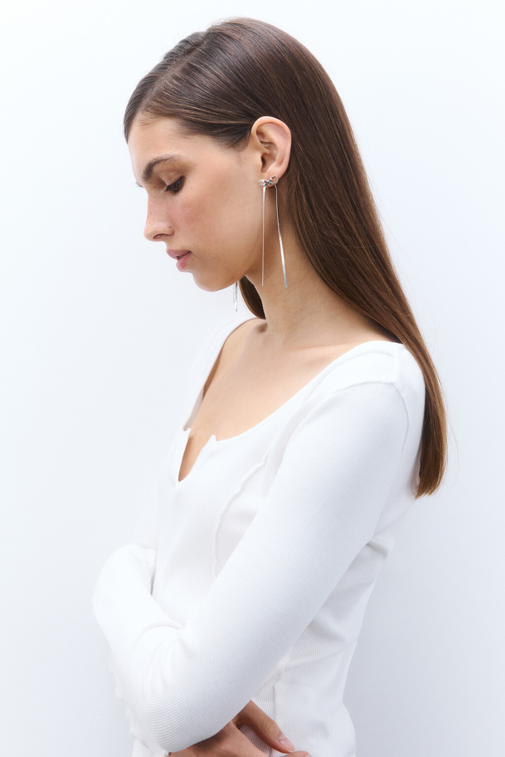 Серьги длинные с бантиками - цвет серый - 2