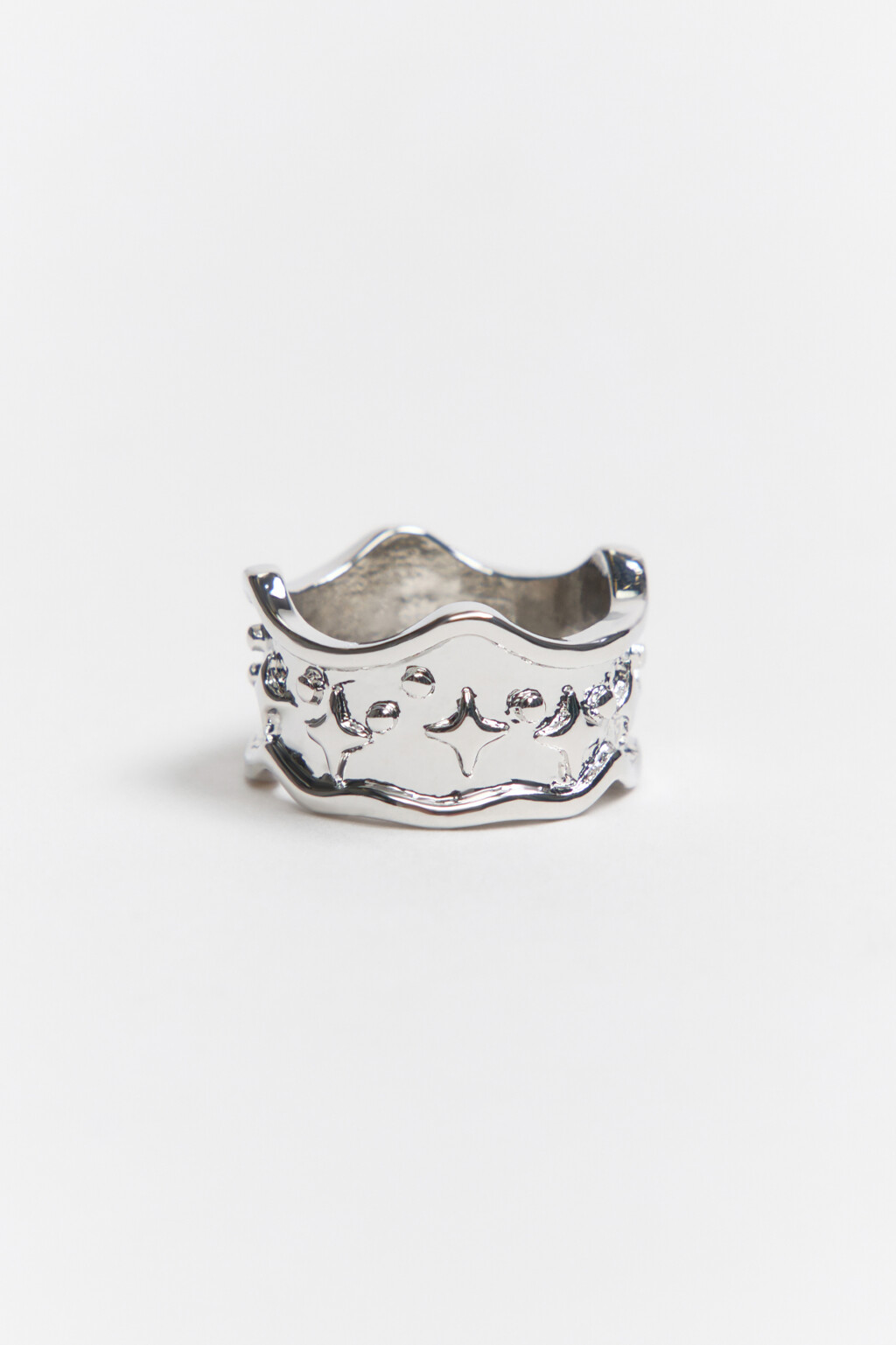 Кольцо серебристое с узором - цвет серый - 1