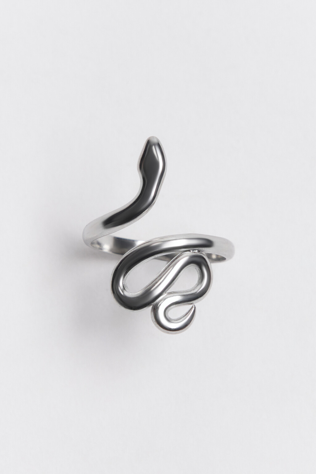 Кольцо серебристое со змеей - цвет серый - 1