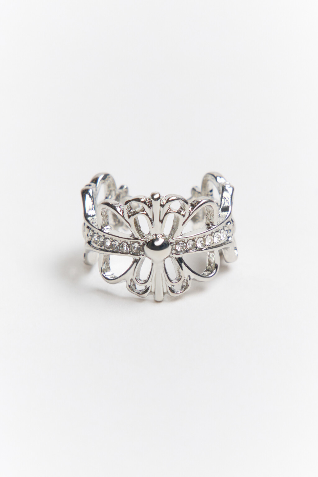 Кольцо с узором и стразами - цвет серый - 3