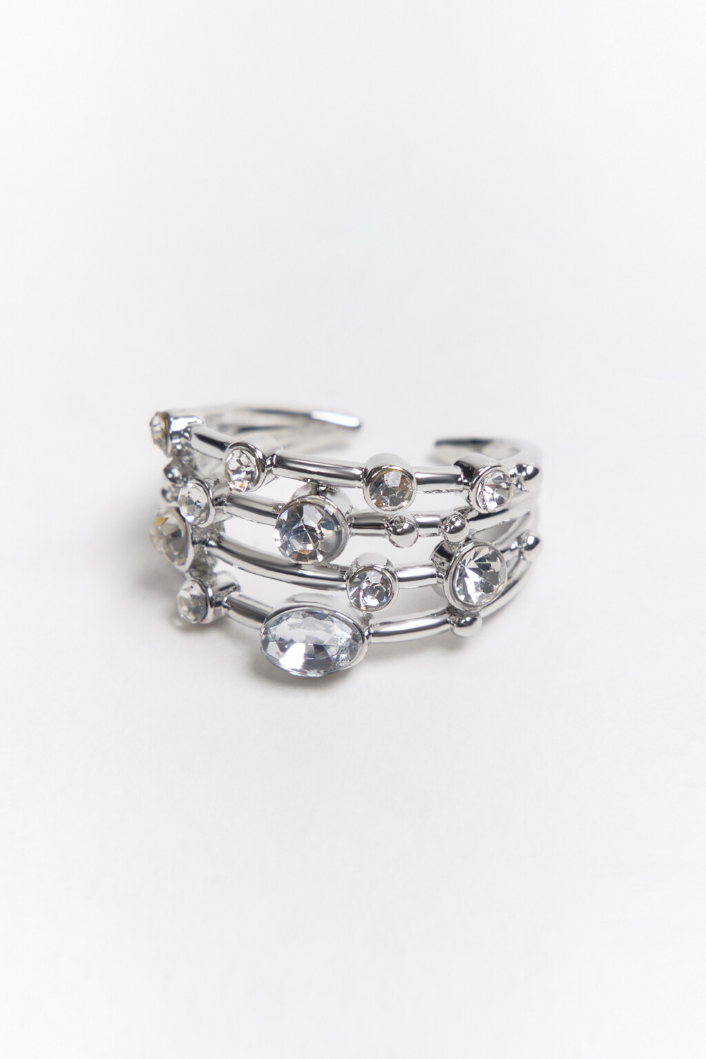 Кольцо несмыкающееся со стразами - цвет серый - 3
