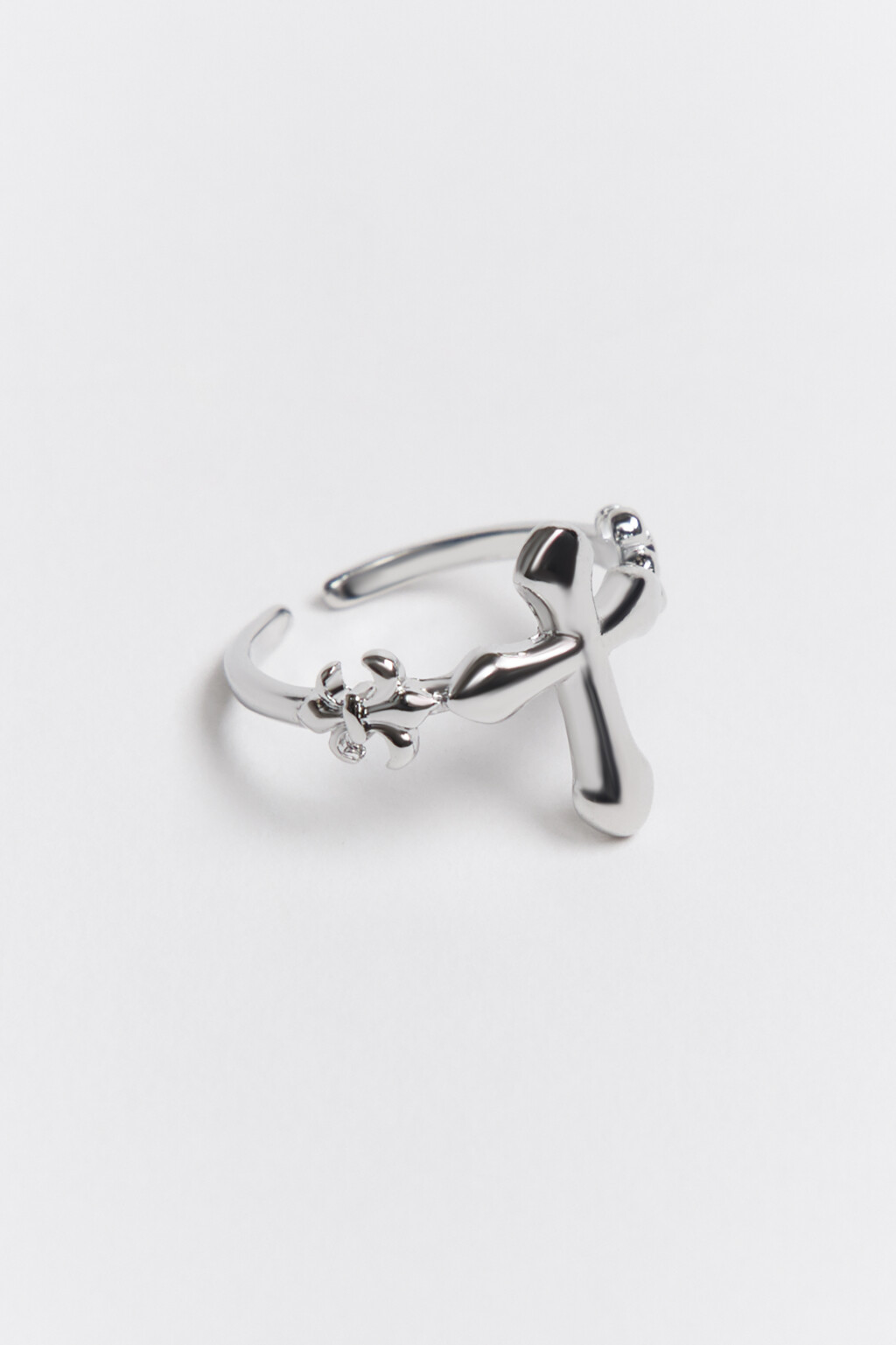 Кольцо серебристое с крестом - цвет серый - 1
