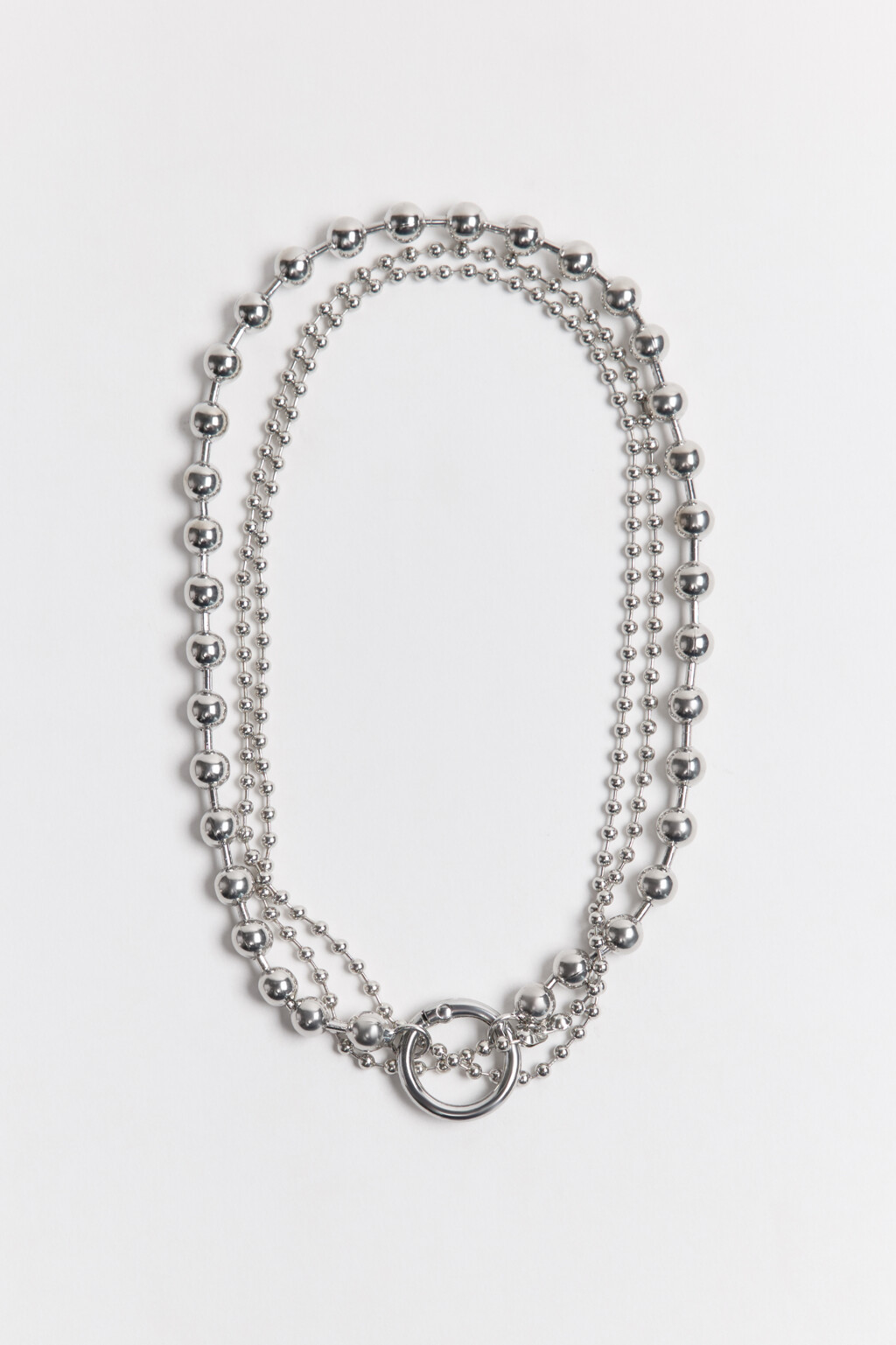 Колье серебристое многослойное - цвет серый - 3