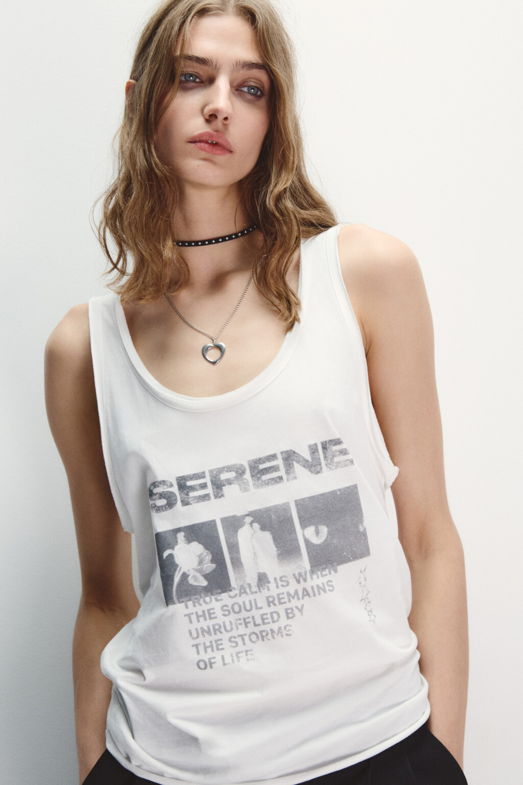 Чокер с цепочкой и подвеской - цвет серый - 2