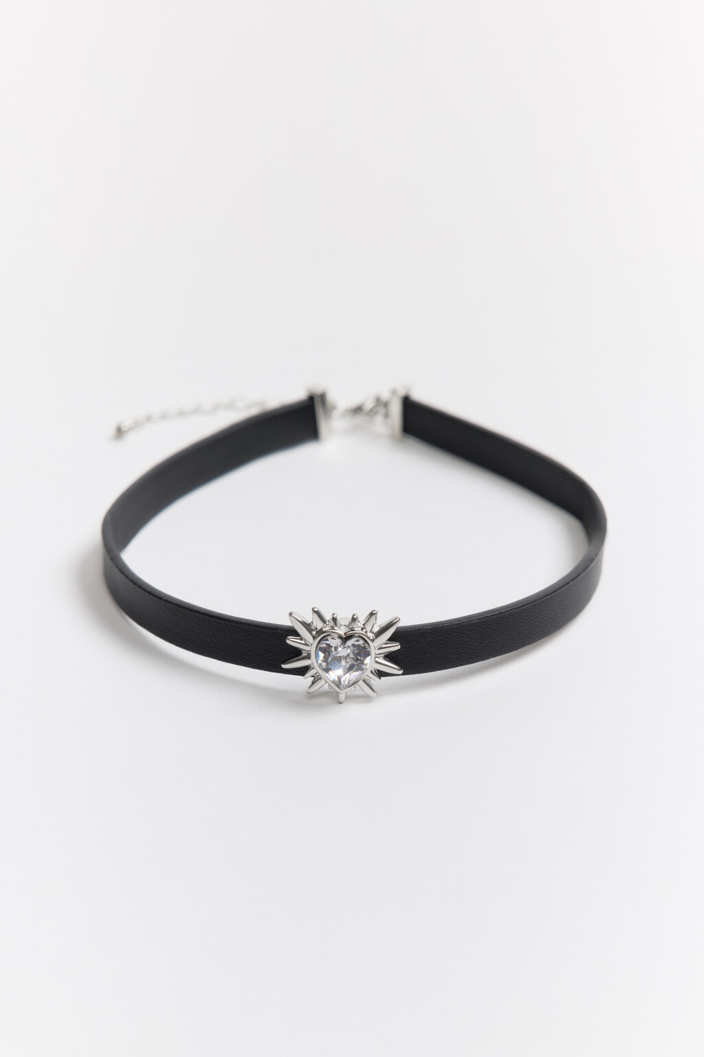 Колье-чокер с сердечком и кристаллом - цвет серый - 1