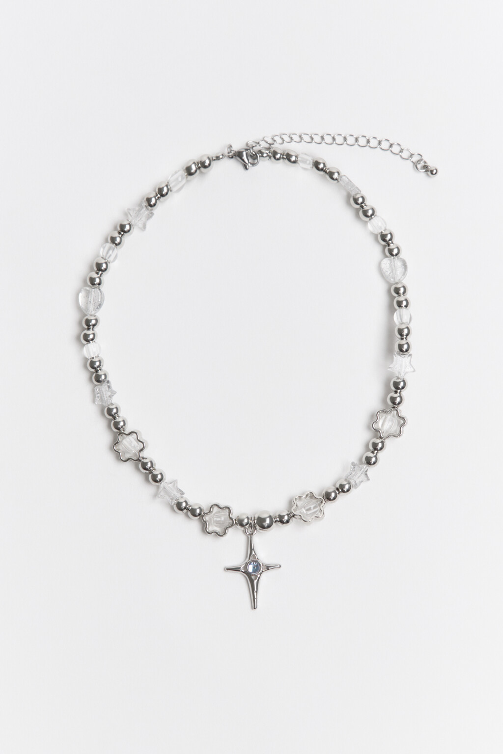 Ожерелье с бусинами и подвеской - цвет серый - 1