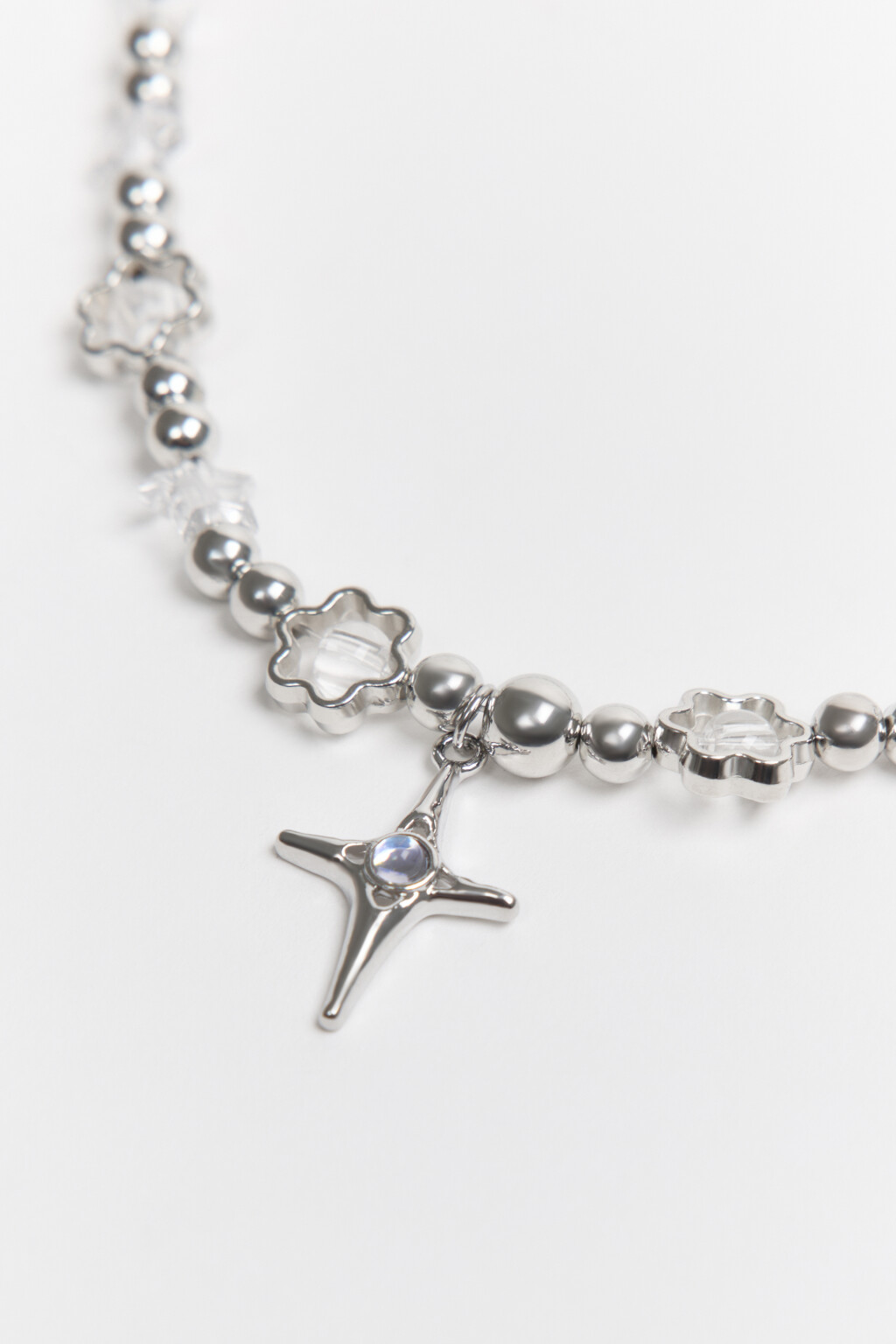 Ожерелье с бусинами и подвеской - цвет серый - 2