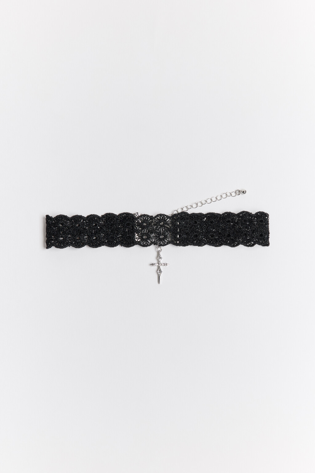 Чокер кружевной с крестом - цвет серый - 3