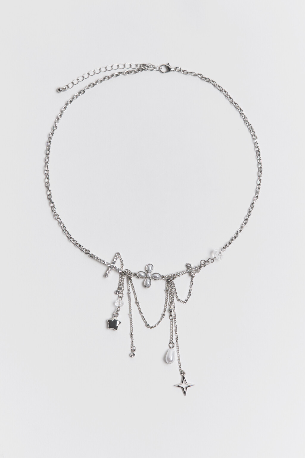 Цепочка с подвесками и бусинами - цвет серый - 1