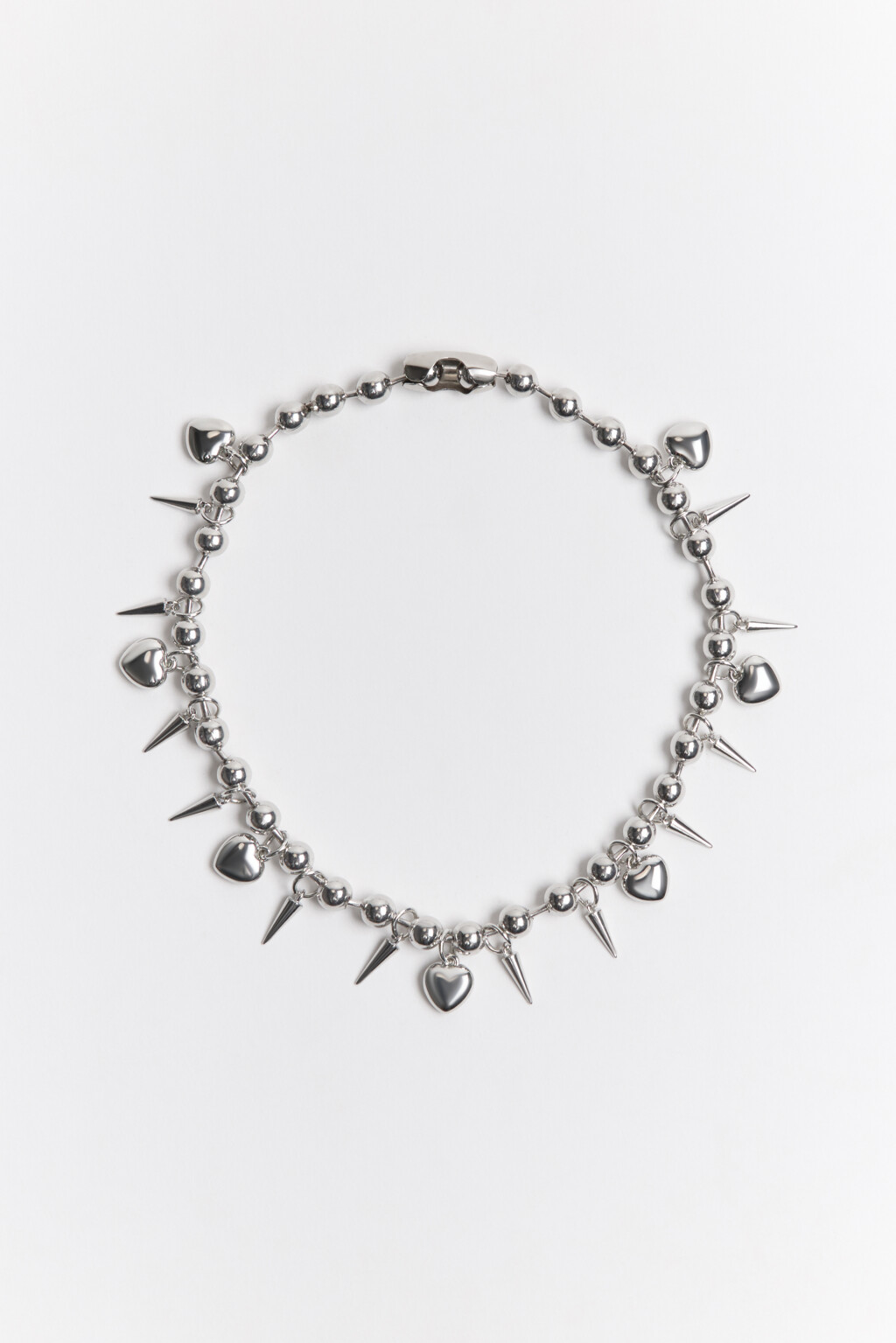 Ожерелье с сердечками и шипами - цвет серый - 1