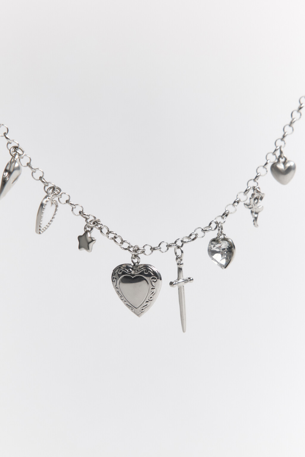 Цепочка с подвесками и кристаллами - цвет серый - 1