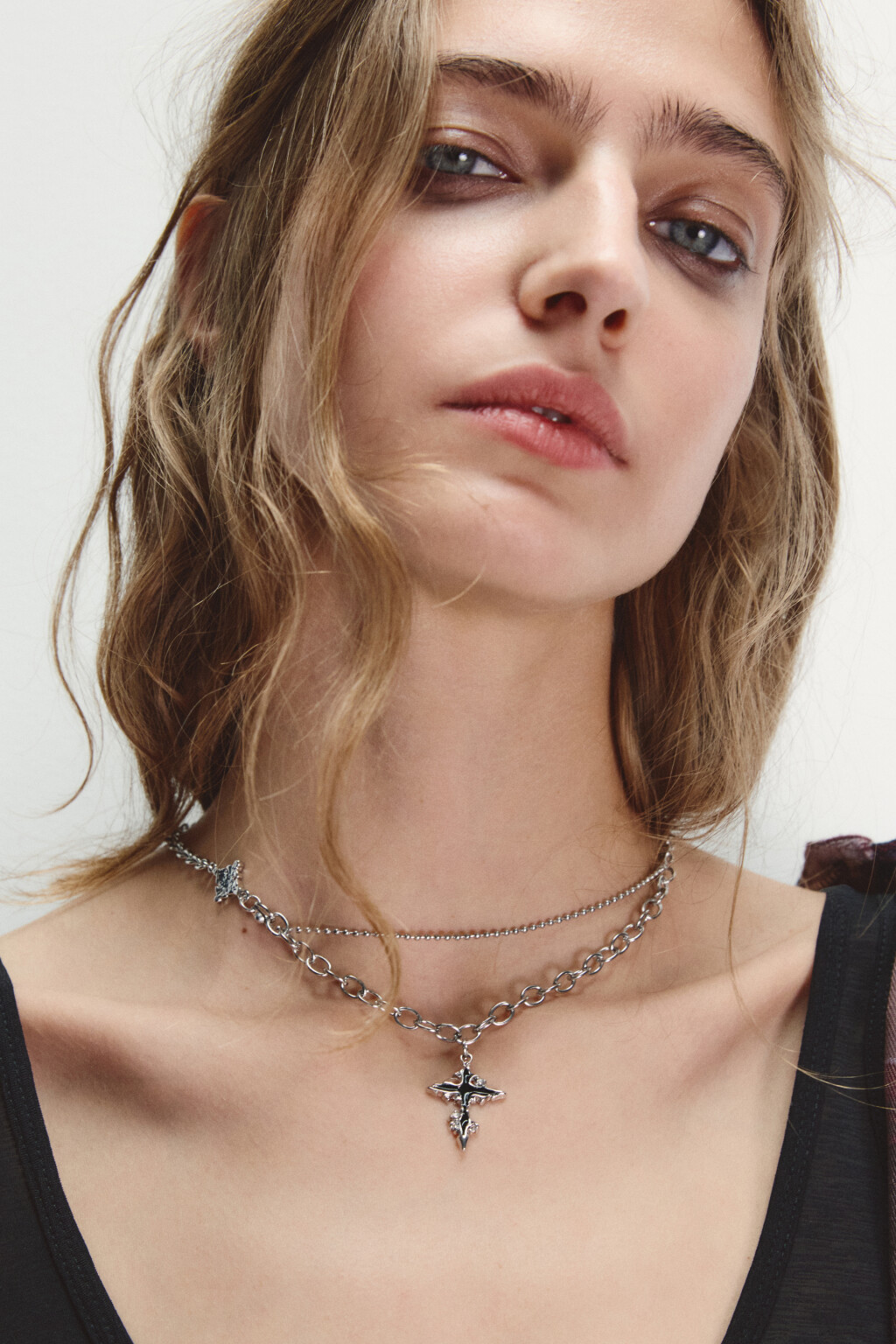 Цепочка двуслойная с подвесками - цвет серый - 1