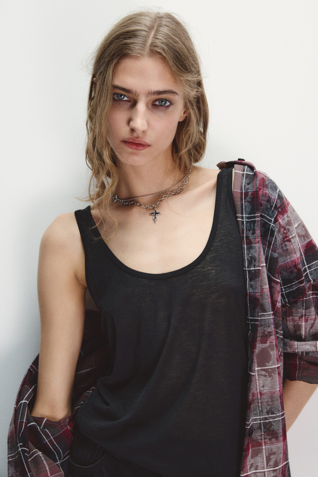 Цепочка двуслойная с подвесками - цвет серый - 2