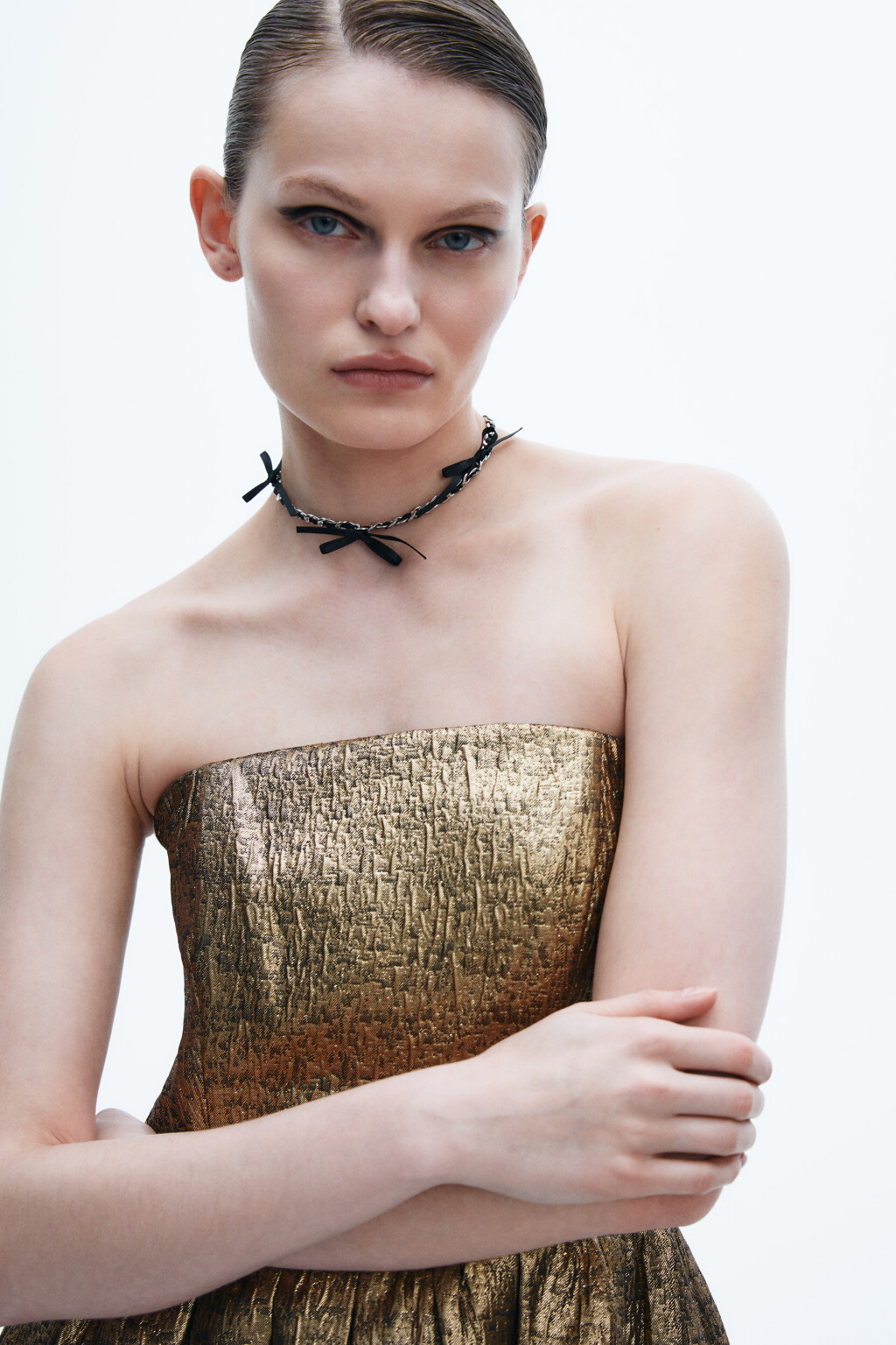 Колье-чокер с цепочкой и бантиками - цвет серый - 2