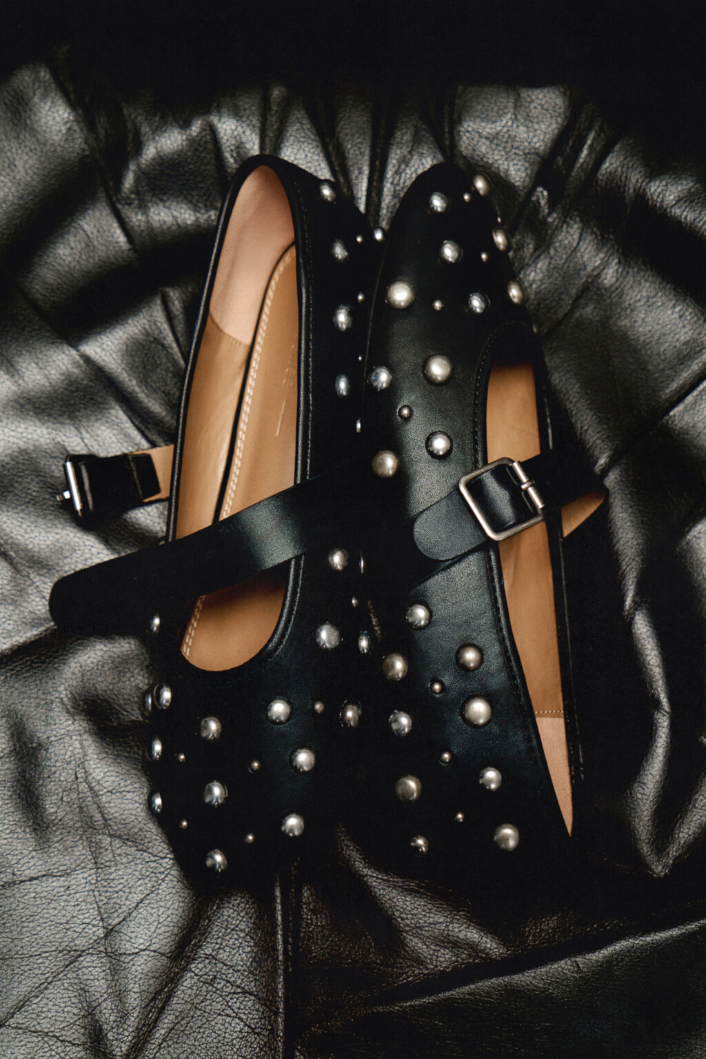 Балетки с металлическим декором - цвет черный - 1