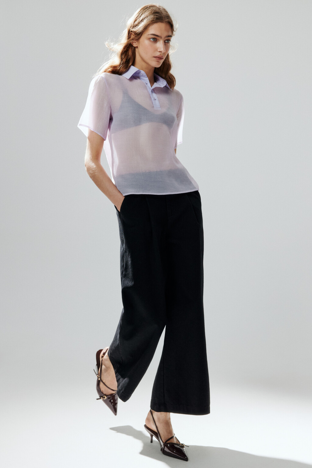 Туфли-слингбэки с ремешками и пряжками - цвет бордовый - 2