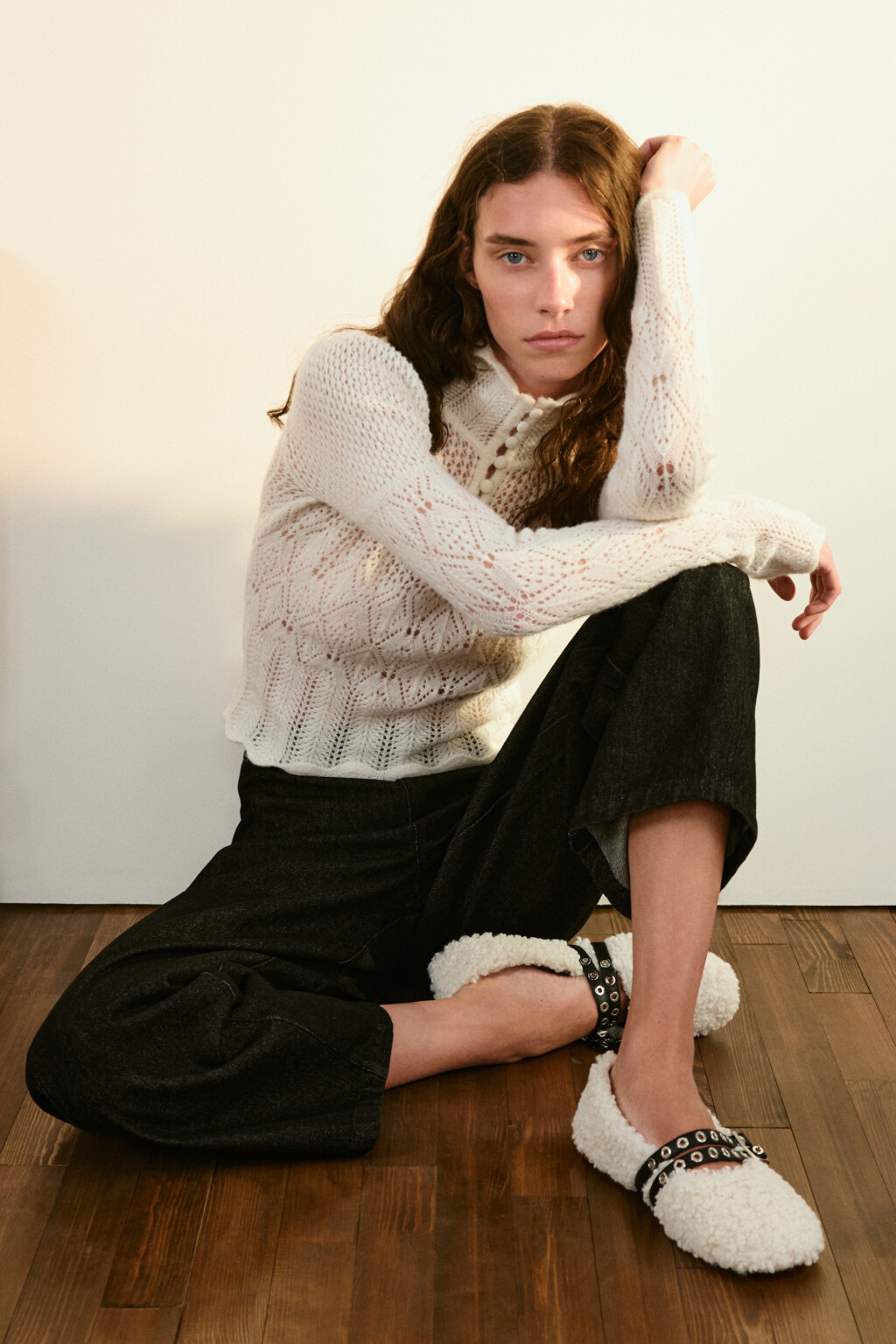 Балетки плюшевые с ремешком - цвет молочный - 2