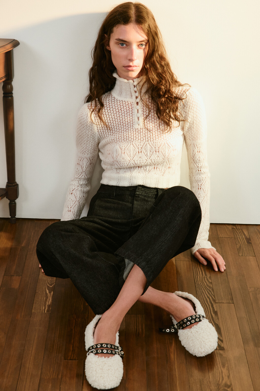 Балетки плюшевые с ремешком - цвет молочный - 3